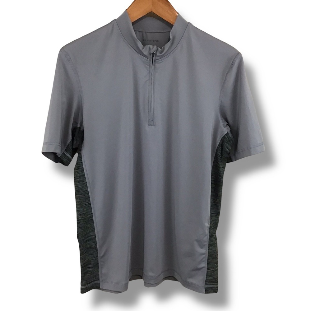 Lands End Mens Gray Quarter Zip Performance Short Sleeve Shirt Large L 42-44